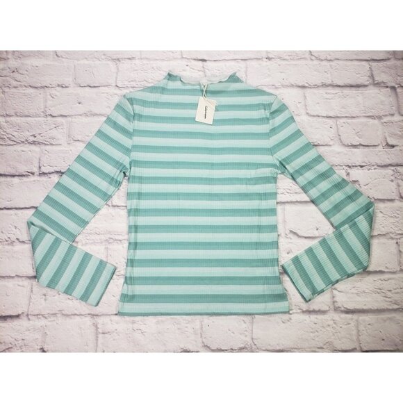 Cali Be Womens Long Sleeve Mock Neck Top Ribbed Green White Size Small - Picture 1 of 6